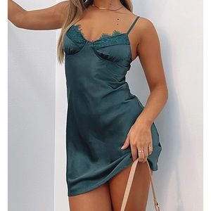 Teal satin slip dress